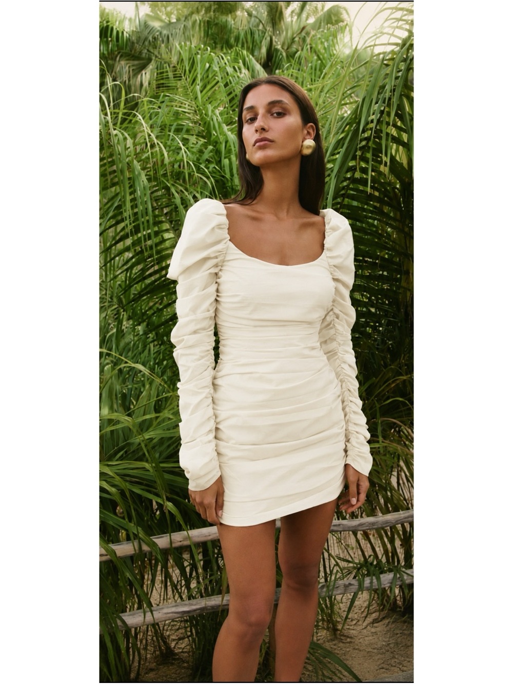 Caroline Constas MAXINE RUCHED PUFF SLEEVE MINI DRESS in Ivory Size XXS ~ NEW